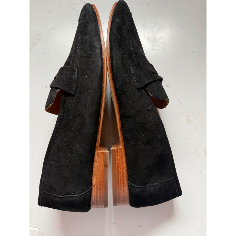 QUINCE Black Suede Penny Loafers Pointed Toe Leather Flats Womens 10.5
